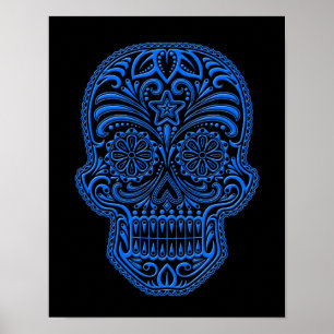 Póster Cráneo azul complejo del azúcar en negro