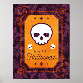 Póster Cráneo Blanco Feliz Halloween