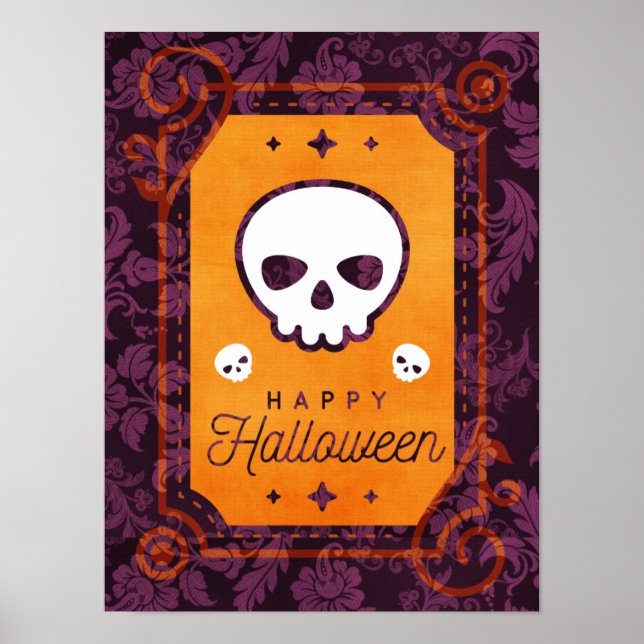Póster Cráneo Blanco Feliz Halloween (Frente)