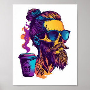 Póster Cráneo Cafeinado � Esqueleto de Barista Divertido