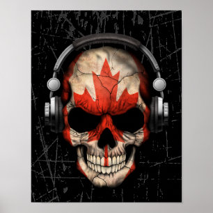 Póster Cráneo canadiense de DJ con audífonos
