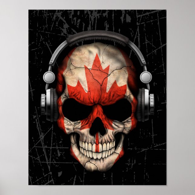 Póster Cráneo canadiense de DJ con audífonos (Frente)