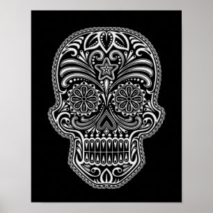 Póster Cráneo complejo del azúcar blanco en negro