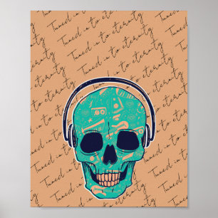 Póster Cráneo Cool con Auriculares Tipografía Vintage