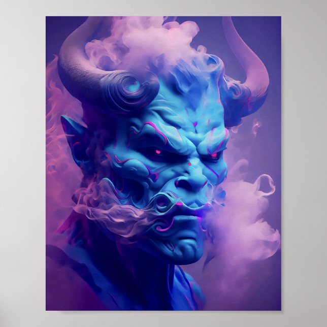 Póster cráneo de alma de demonio de humo de neón (Frente)