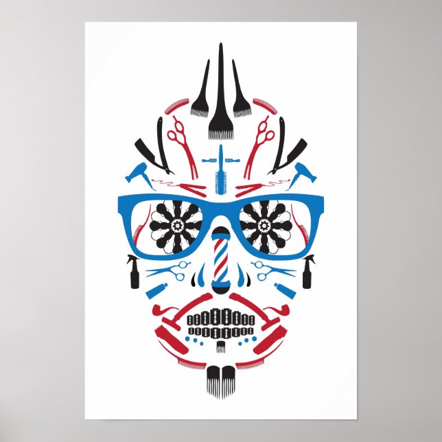 Póster cráneo de azúcar de barbershop (Frente)