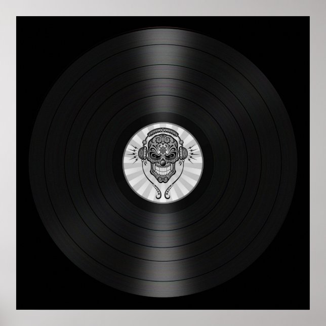Póster Cráneo de azúcar gris de DJ en gráfico de registro (Frente)