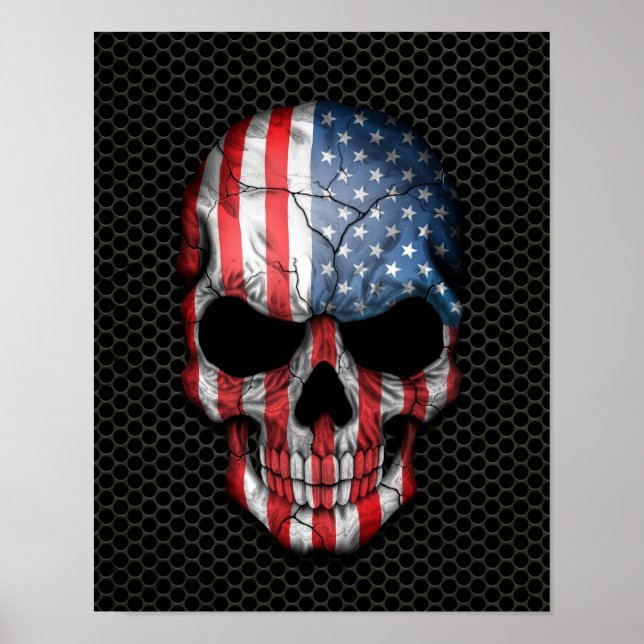 Póster Cráneo de bandera estadounidense sobre gráfico de  (Frente)