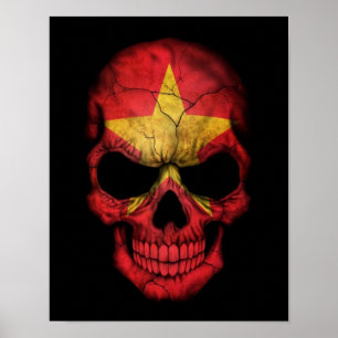 Póster Cráneo de bandera vietnamita sobre negro