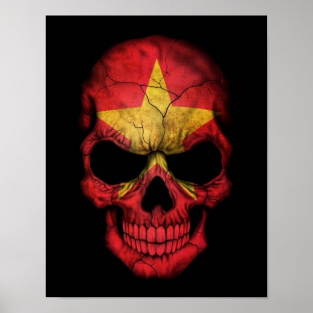 Póster Cráneo de bandera vietnamita sobre negro (Frente)