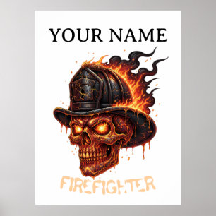 Póster Cráneo de Bombero Personalizado Departamento de Bo