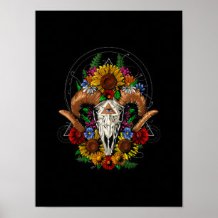 Póster Cráneo de cabra Sichedelle girasoles