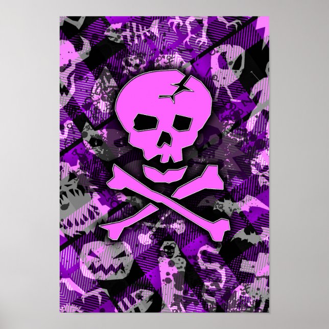 Póster Cráneo de desgaste rosa (Frente)