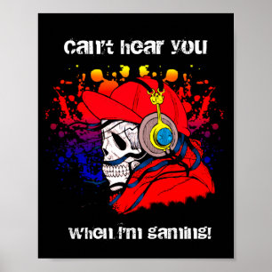 Póster Cráneo de gamer con audífonos