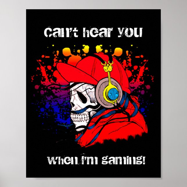 Póster Cráneo de gamer con audífonos (Frente)