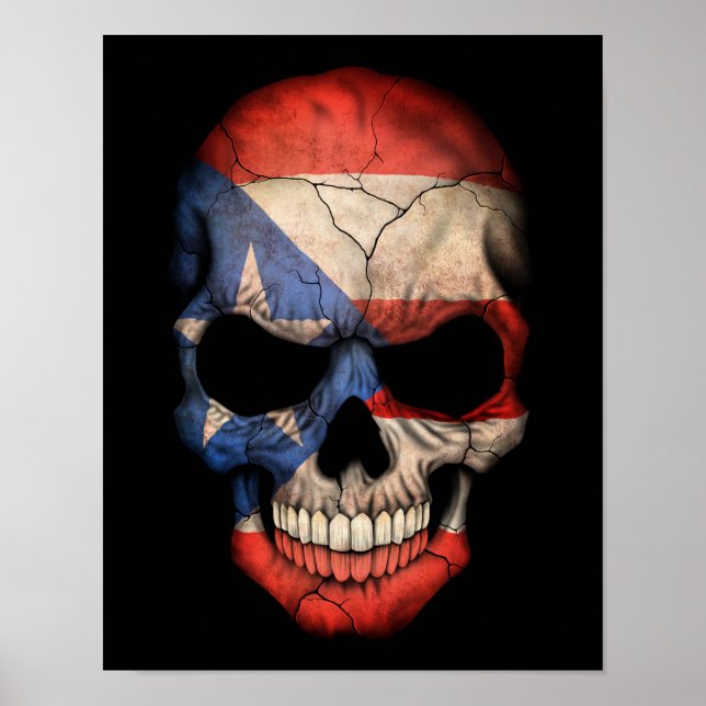 Póster Cráneo de la bandera de Puerto Rico personalizable (Frente)