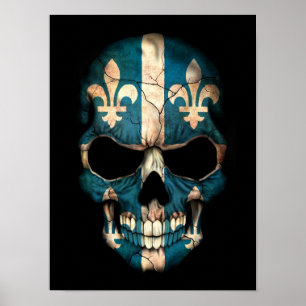 Póster Cráneo de la bandera de Quebec en negro