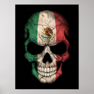 Póster Cráneo de la bandera mexicana en negro