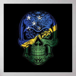 Póster Cráneo De La Isla De Salomón Y Bandera De Los Rosa