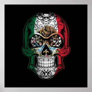 Póster Cráneo De México Y Bandera De Los Rosas