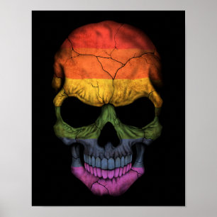 Póster Cráneo de personalizable con bandera arcoiris del 