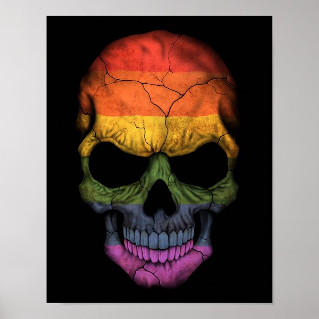 Póster Cráneo de personalizable con bandera arcoiris del  (Frente)