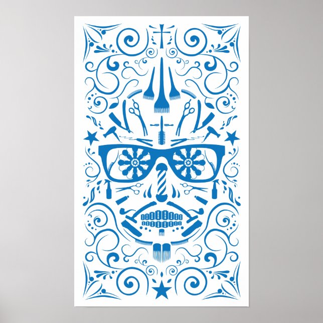 Póster cráneo de punk de barbershop (Frente)