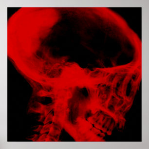 Póster Cráneo de rayos X espeluznante (negro y rojo)