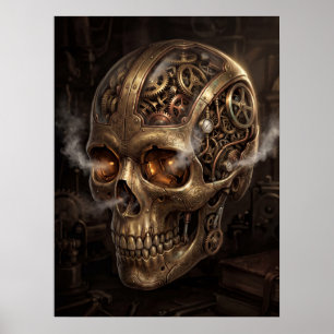 Póster : Cráneo de relojería Steampunk Engranajes de lató
