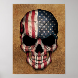 Póster Cráneo envejecido y llevado de la bandera