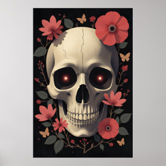 Póster Cráneo Floral Gótico - Cráneo Estilizado