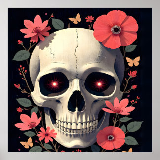Póster Cráneo Floral Gótico - Cráneo Estilizado