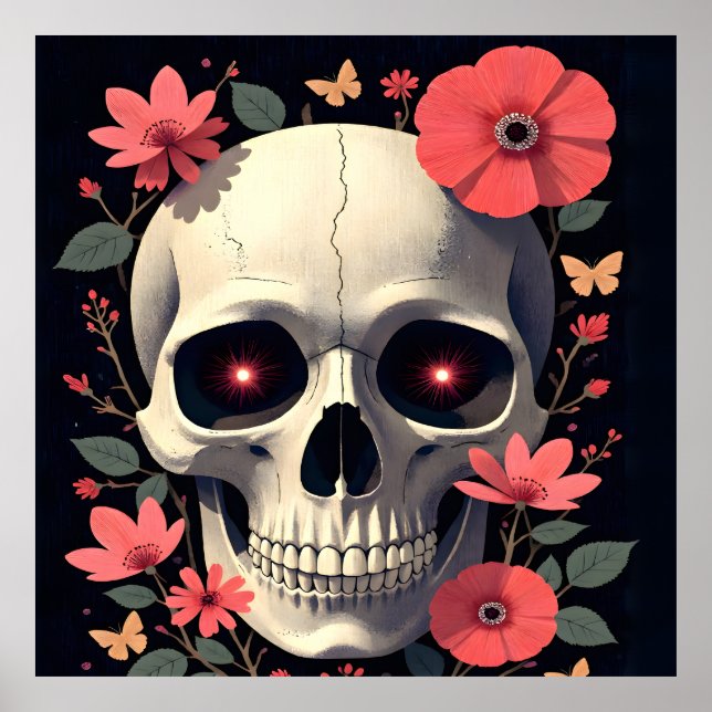 Póster Cráneo Floral Gótico - Cráneo Estilizado (Frente)