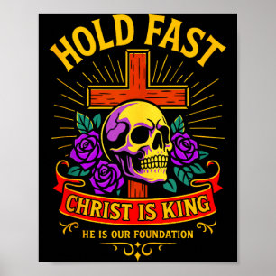Póster Cráneo gótico cristiano Cruz Sostener Fuerte Jesús