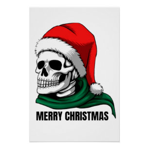 Póster Cráneo gótico de Navidad con sombrero de Santa – A