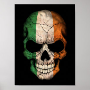 Póster Cráneo irlandés de la bandera en negro