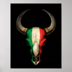 Póster Cráneo italiano de Bull de la bandera en negro