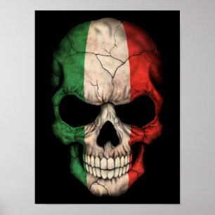 Póster Cráneo italiano de la bandera en negro
