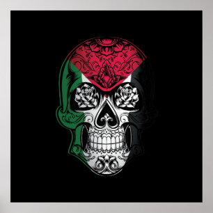Póster Cráneo Palestino Y Bandera De Los Rosas