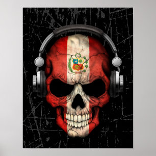 Póster Cráneo peruano de DJ con auriculares