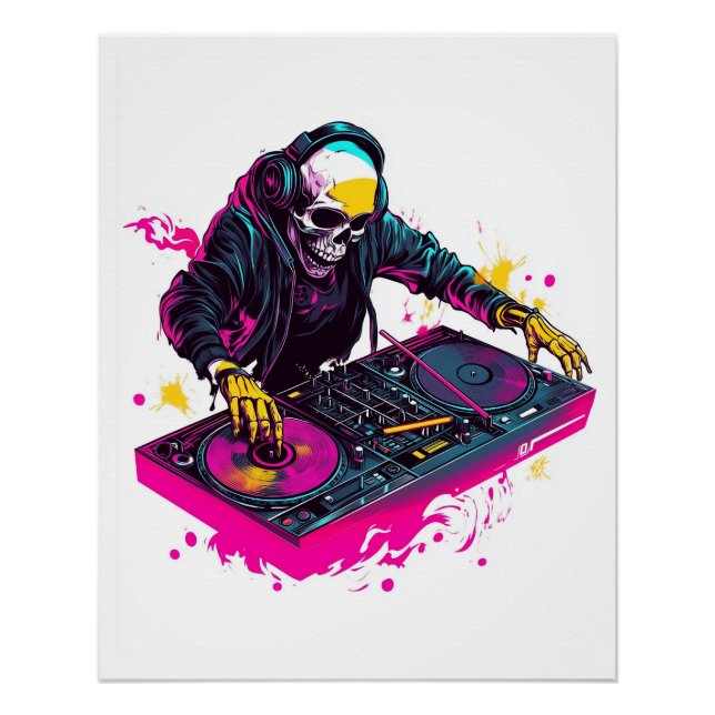 Póster Cráneo Rave � Esqueleto de fiesta EDM DJ (Anverso)