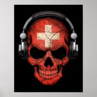 Póster Cráneo suizo de DJ con auriculares