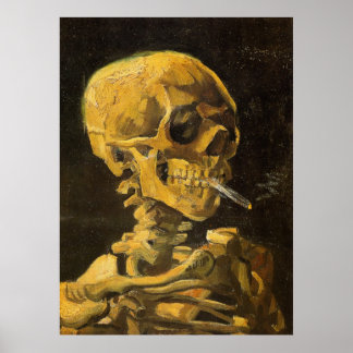 Póster Cráneo Van Gogh con cigarrillo en llamas
