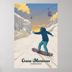 Póster Crans Montana Suiza Esquí de Tabla Viajes