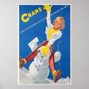 Póster Crans-Montana Valais Suiza Esquí Vintage