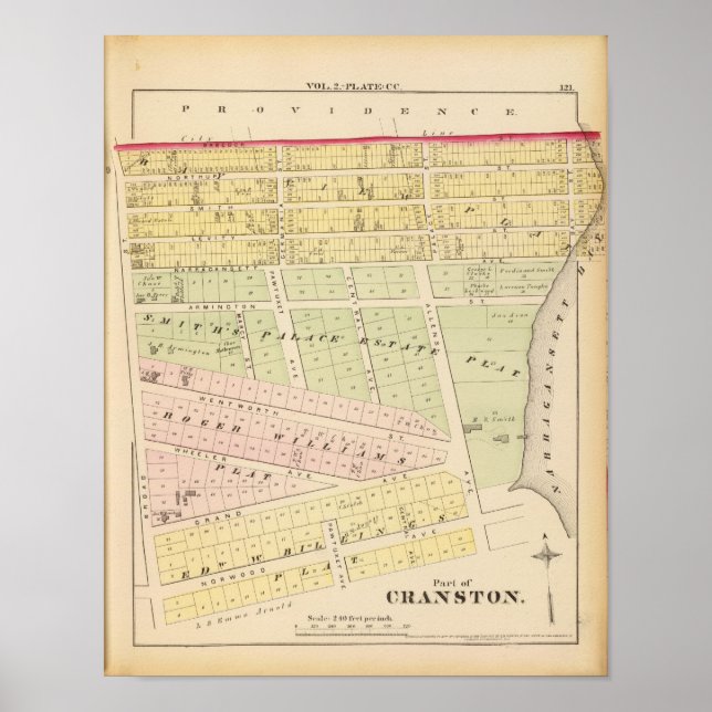 Póster Cranston, mapa de RI (Frente)