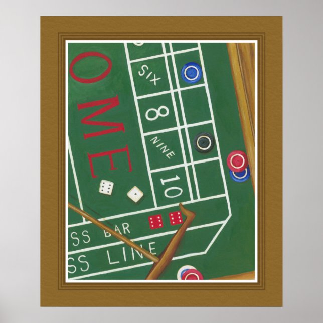 Póster Craps de Casino con Chips y dados (Frente)