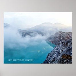 Póster Cráter de azufre de montaña Estanque azul Niebla N