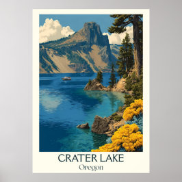Póster Crater Lake Oregon Vintage National Park Art