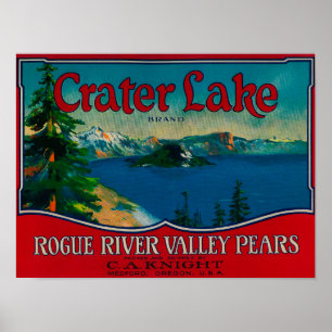 Póster Crater Lake Pear Crate LabelMedford, OR